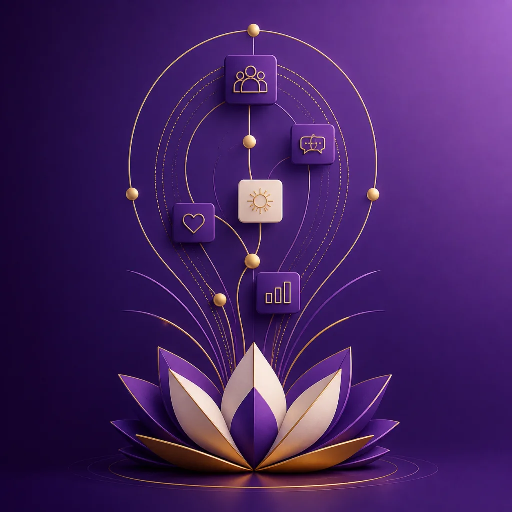 An abstract lotus growth system connecting audience, community and performance